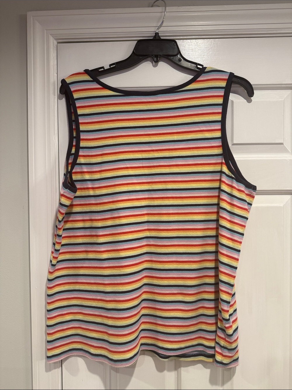 Halogen Multi-Stripe V-Neck Tank with Black Trim